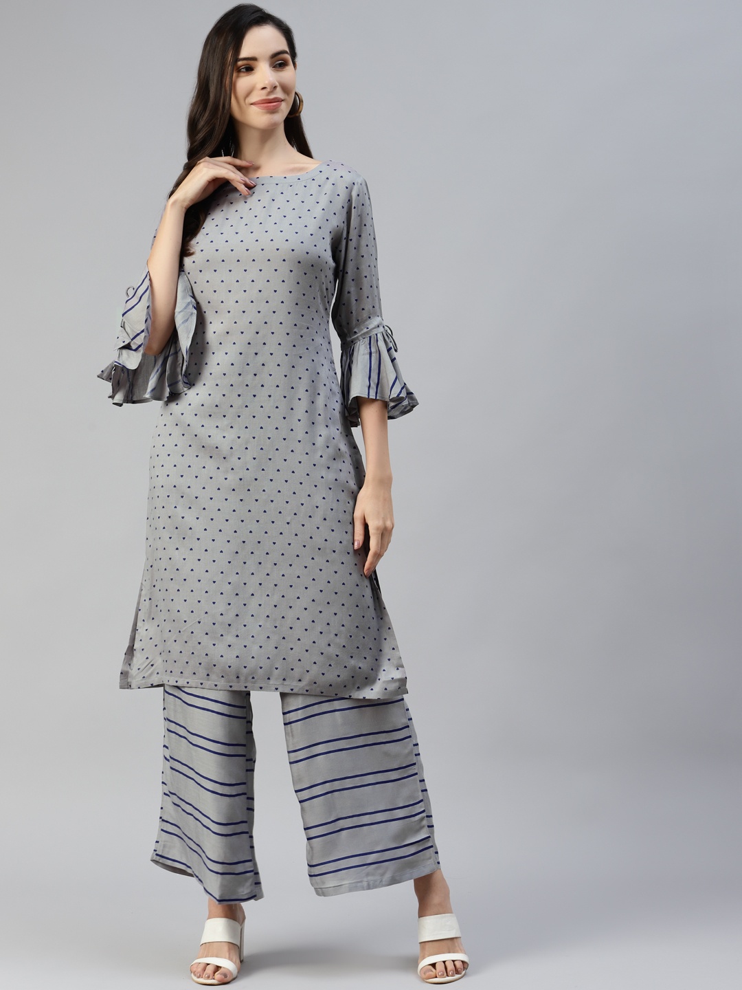 

MBE Women Grey Printed Kurta with Palazzos