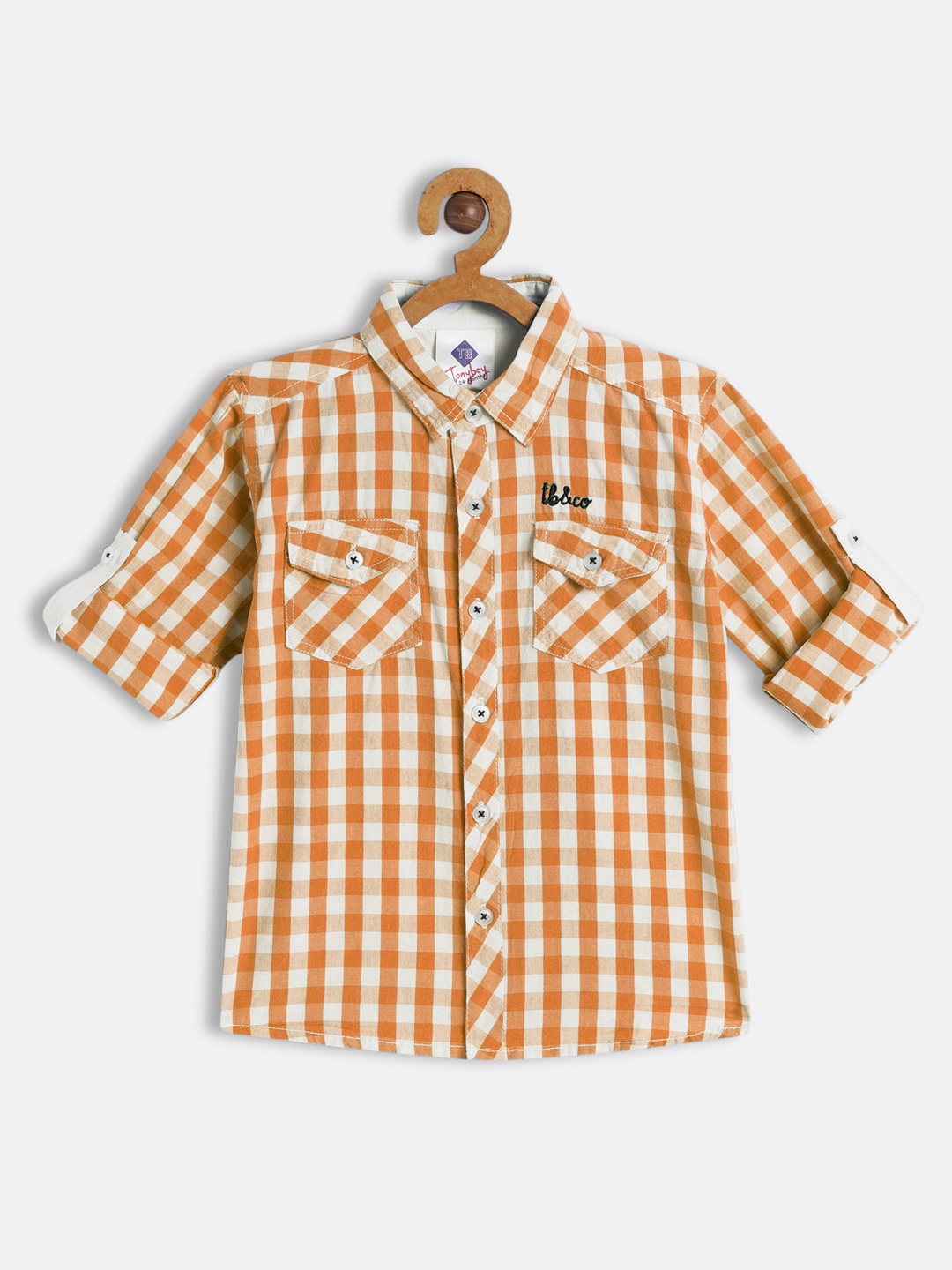 

TONYBOY Boys Orange Premium Checked Casual Shirt