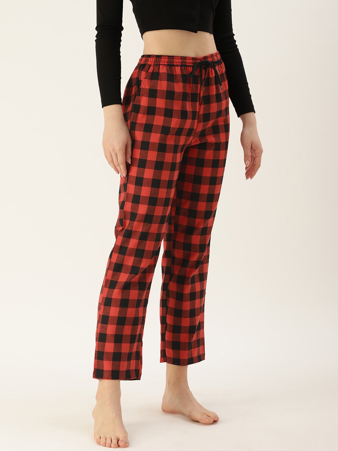 

Kryptic Women Red & Black Pure Cotton Checked Lounge Pants