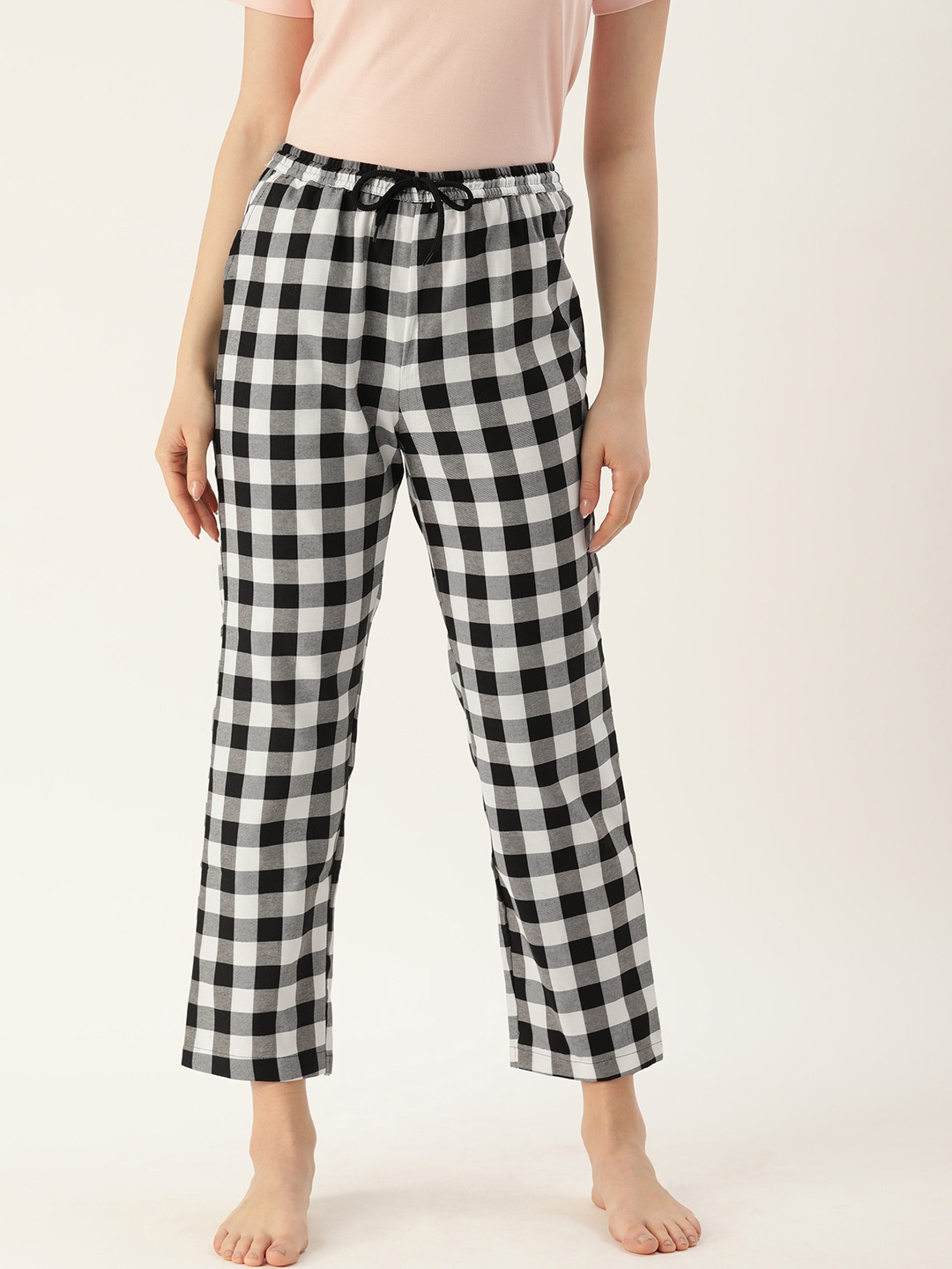 

Kryptic Women Black & White Checked Relaxed Fit Lounge Pants
