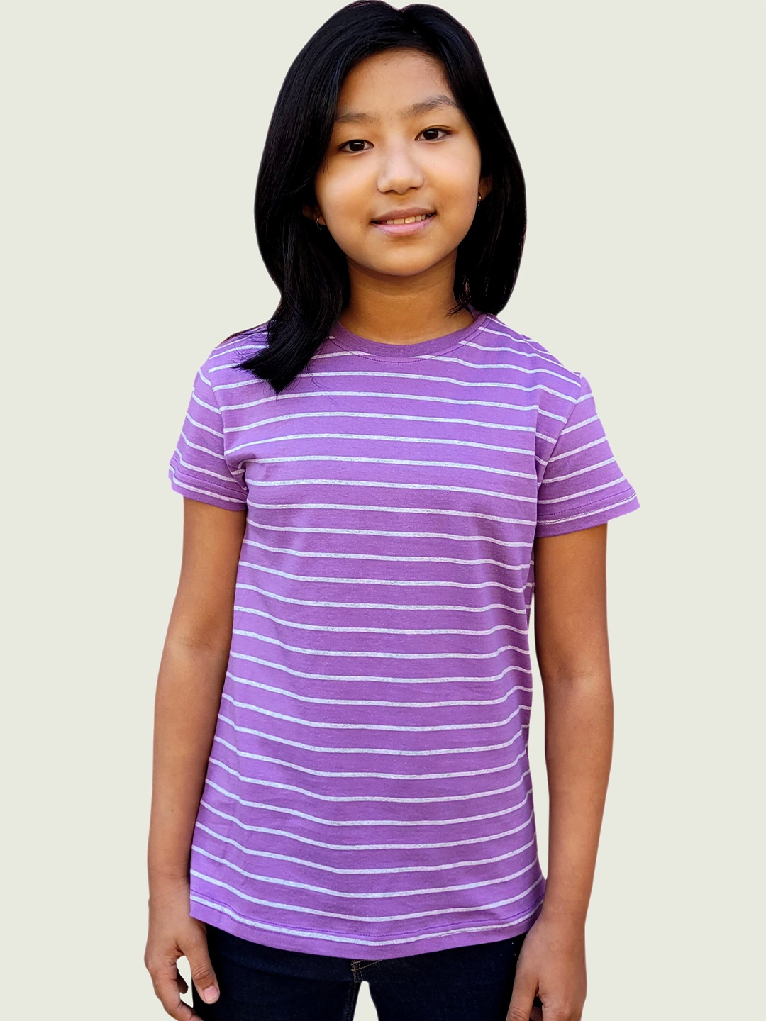 

Campana Girls Purple & White Striped Cotton T-shirt