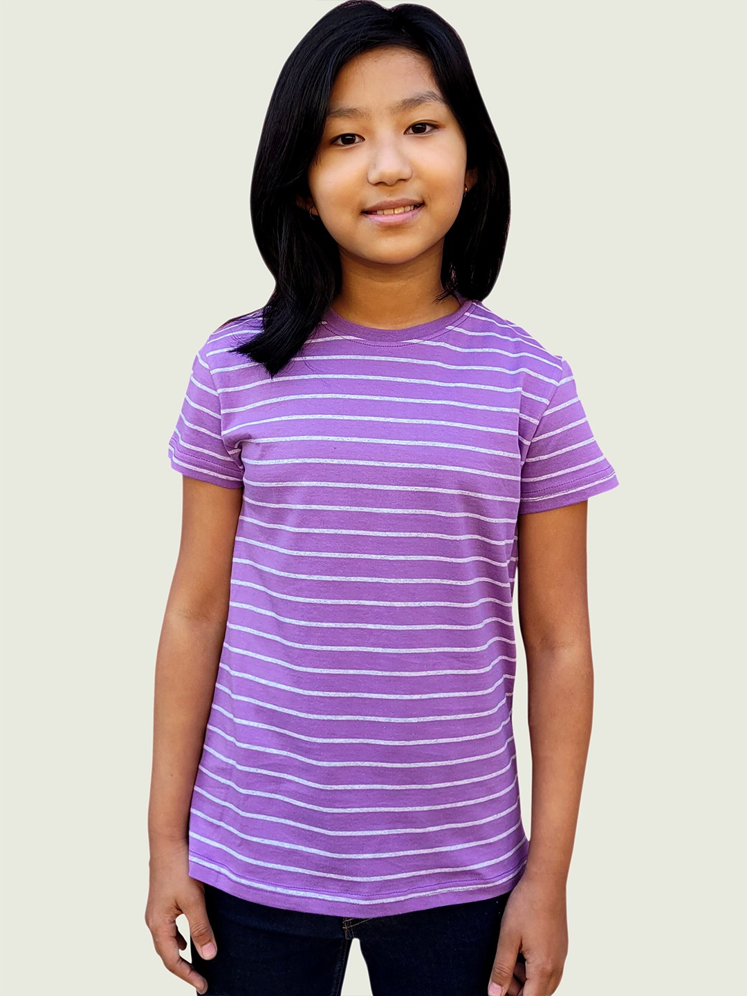 

Campana Girls Purple Striped Cotton T-shirt