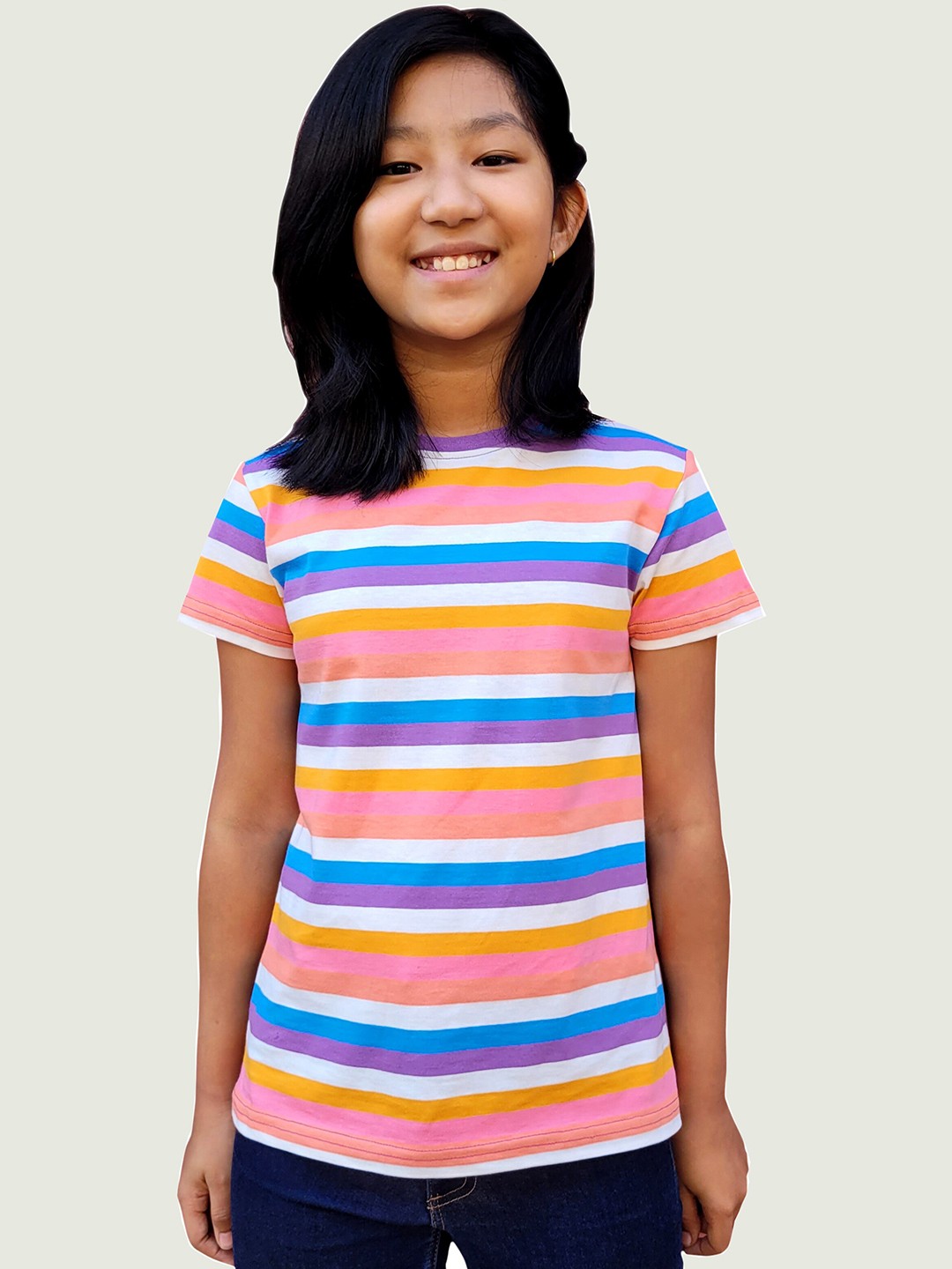 

Campana Girls Multicoloured Striped Cotton T-shirt, Multi