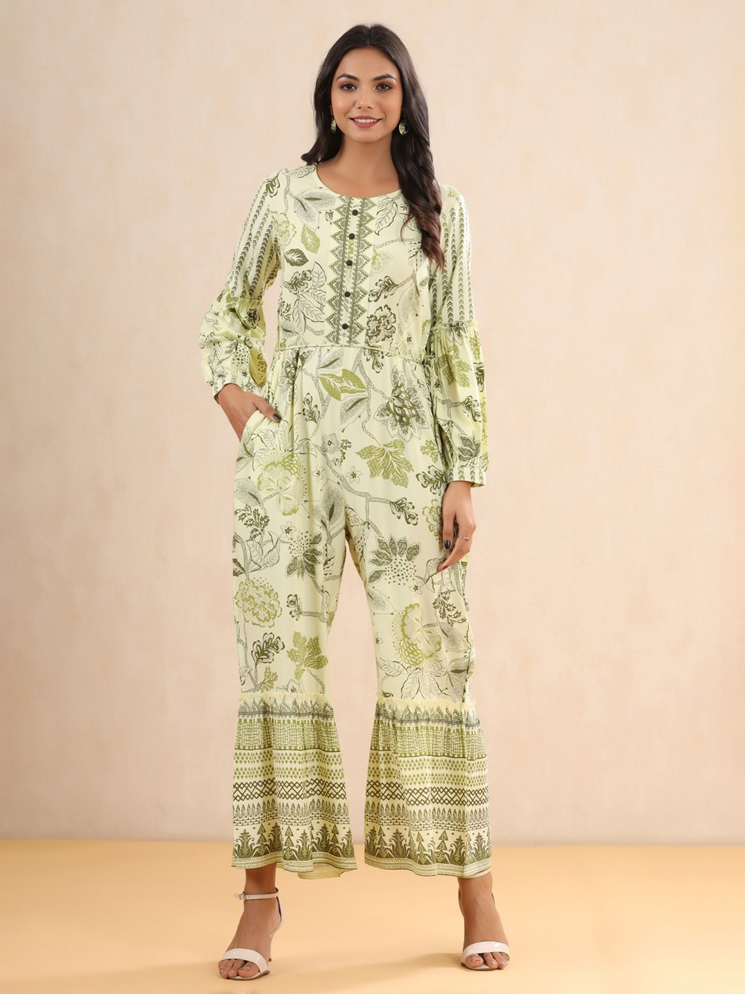 

Juniper Women Lovely Olive Printed Elevated Bottom Jumpsuit