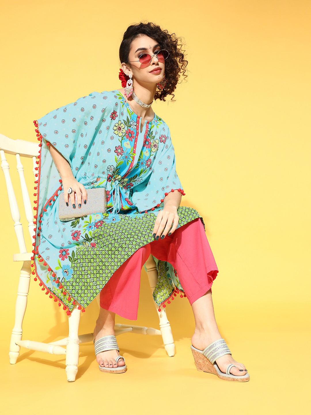 

Juniper Alluring Turquoise Blue Viscose Rayon New Age Kaftan Kurta