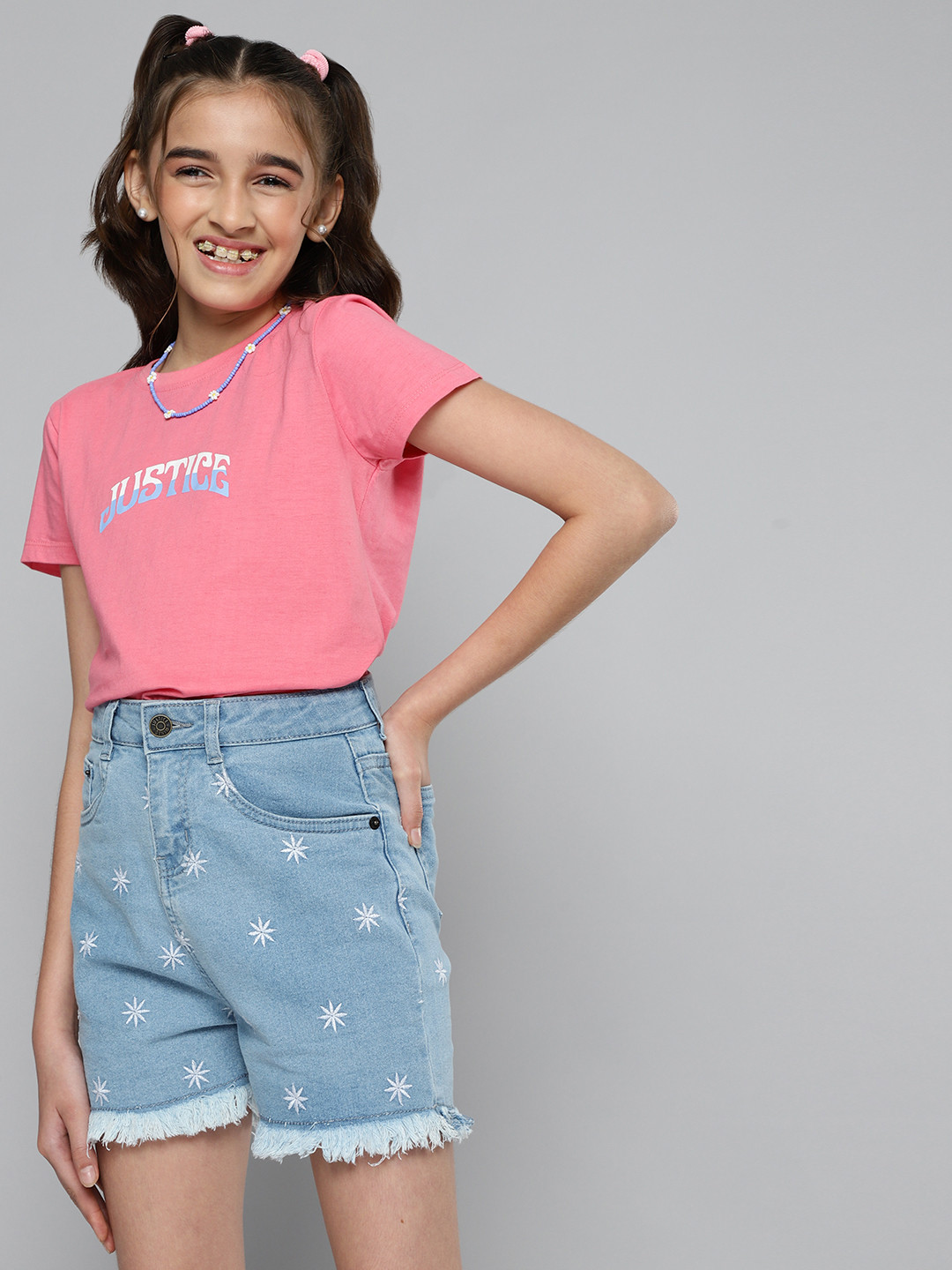 

JUSTICE Girls Blue Woven Design Denim Shorts