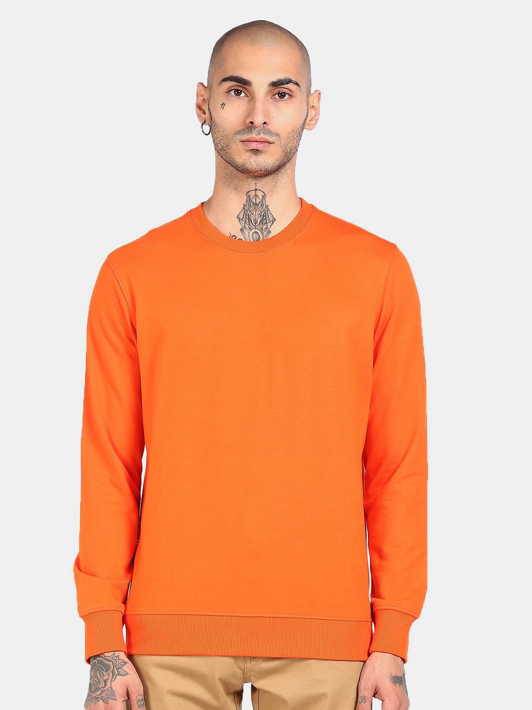

Ruggers Men Orange Solid Cotton Pullover Sweatshirt
