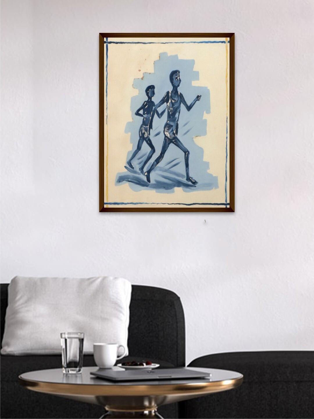 

The Art House Cream & Blue Abstract Wall Painting