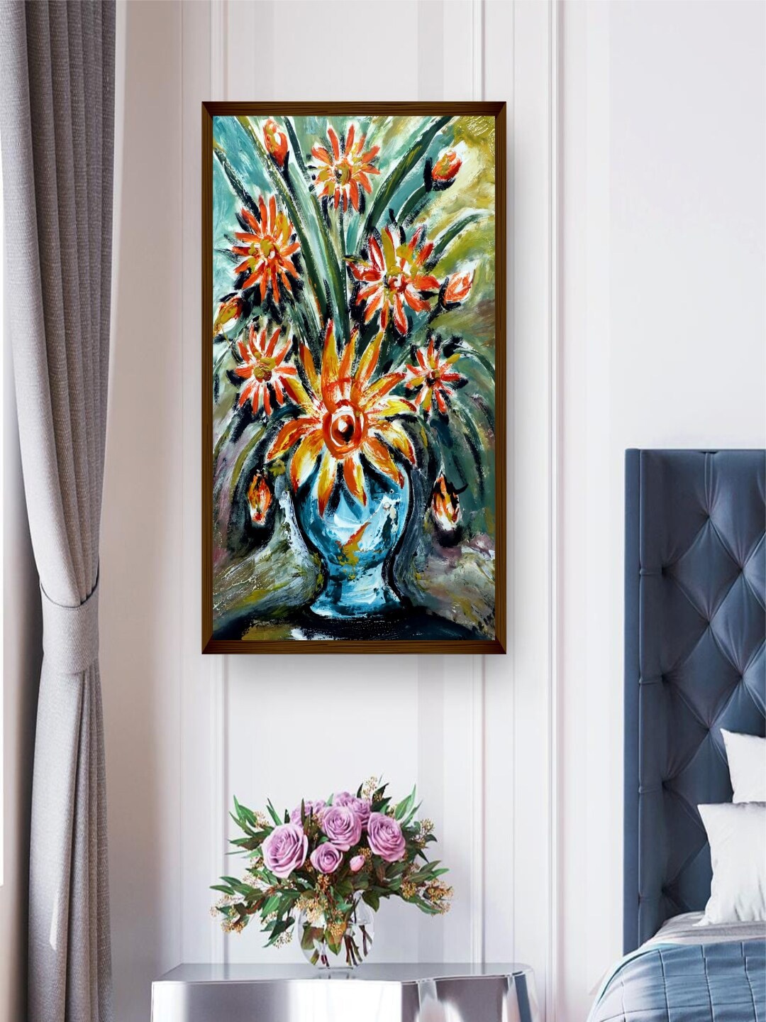 

The Art House Orange & Blue Floral Painting Wall Art