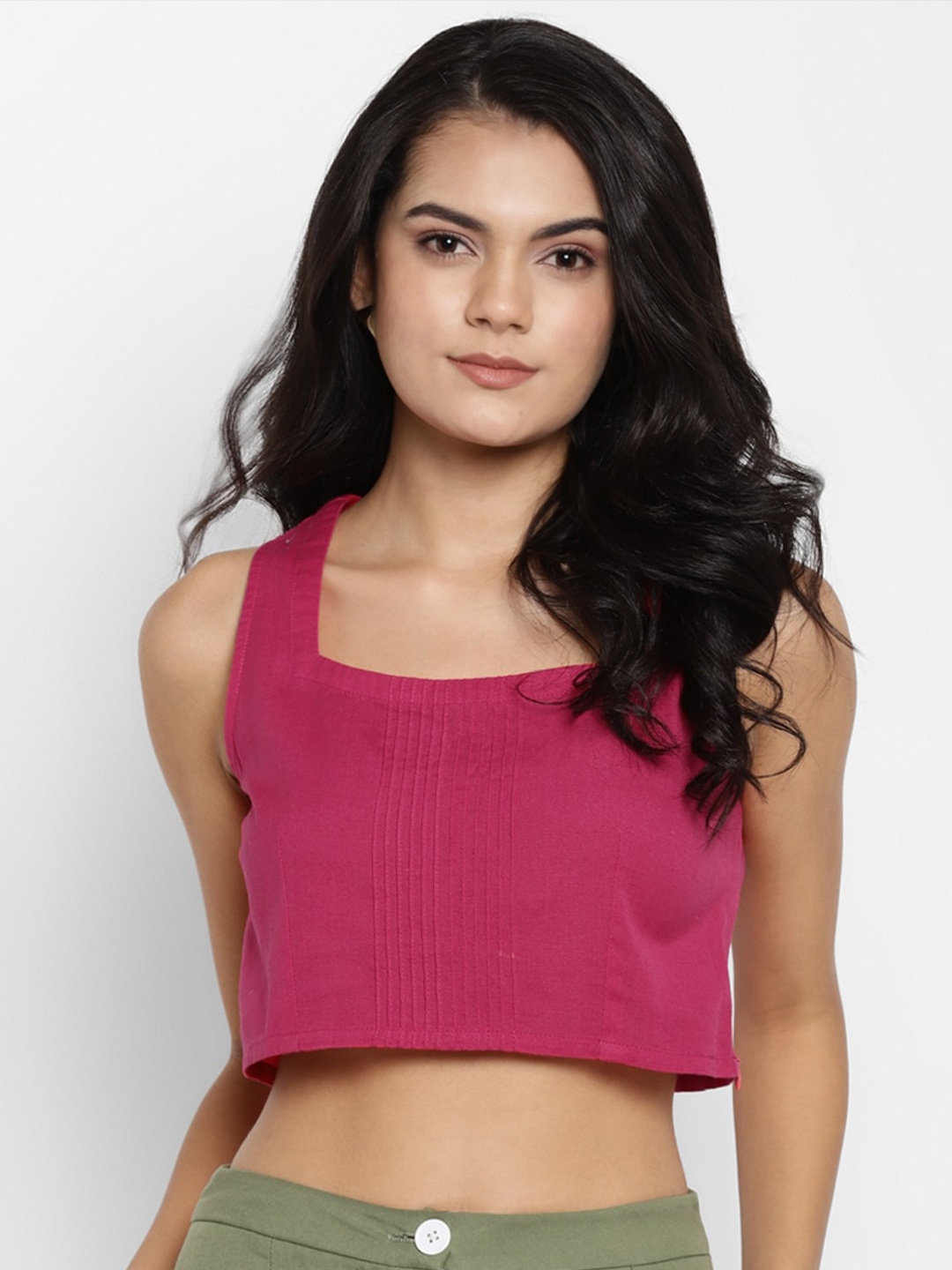 DEEBACO Pink Pintuck Crop Top