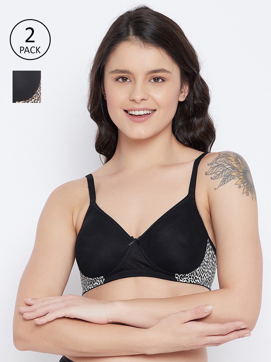 

Clovia Pack Of 2 Black & White Animal Bra Lightly Padded