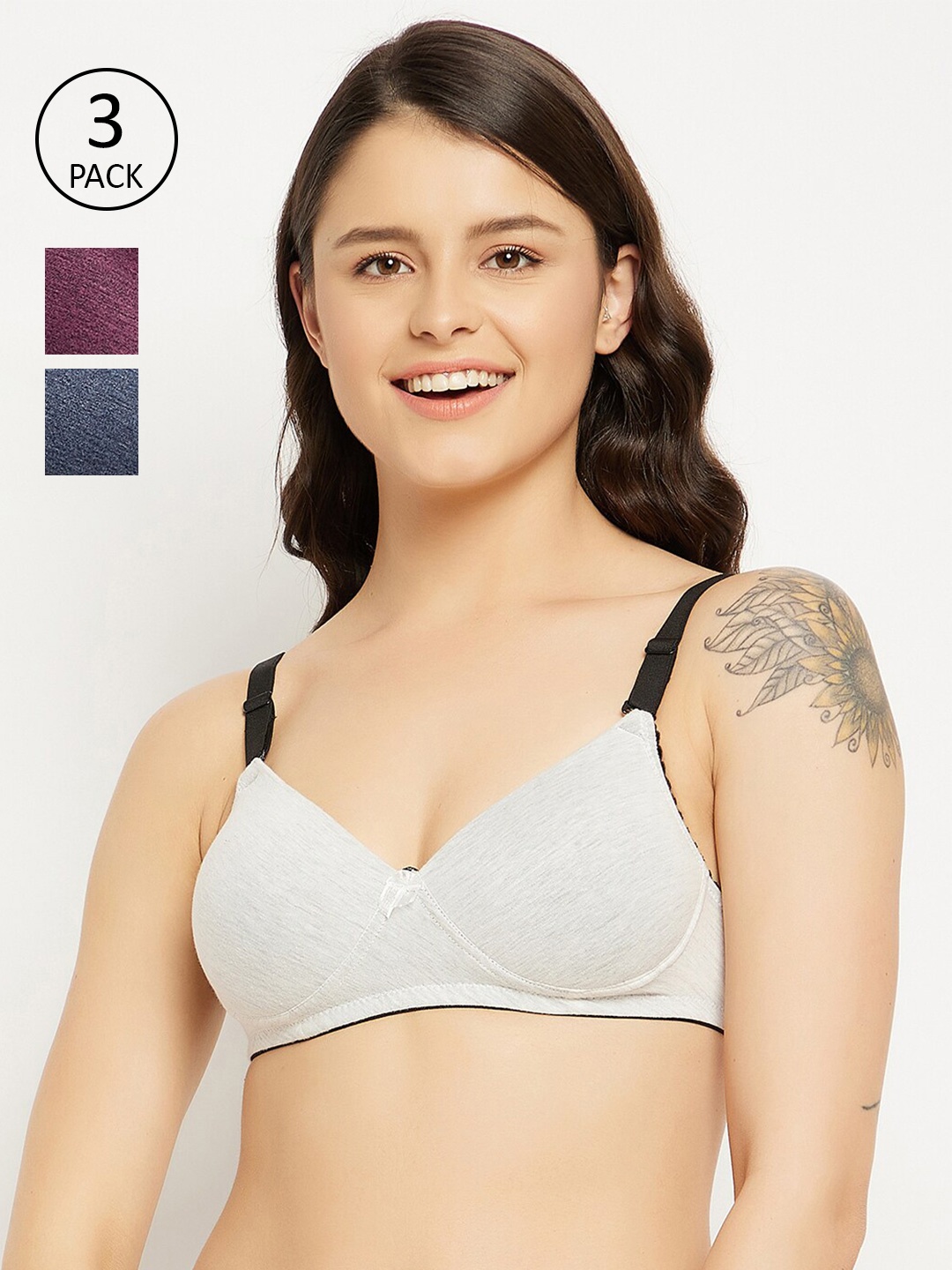 

Clovia Pack Of 3 Purple & White Cotton Push-Up Bra Heavily Padded