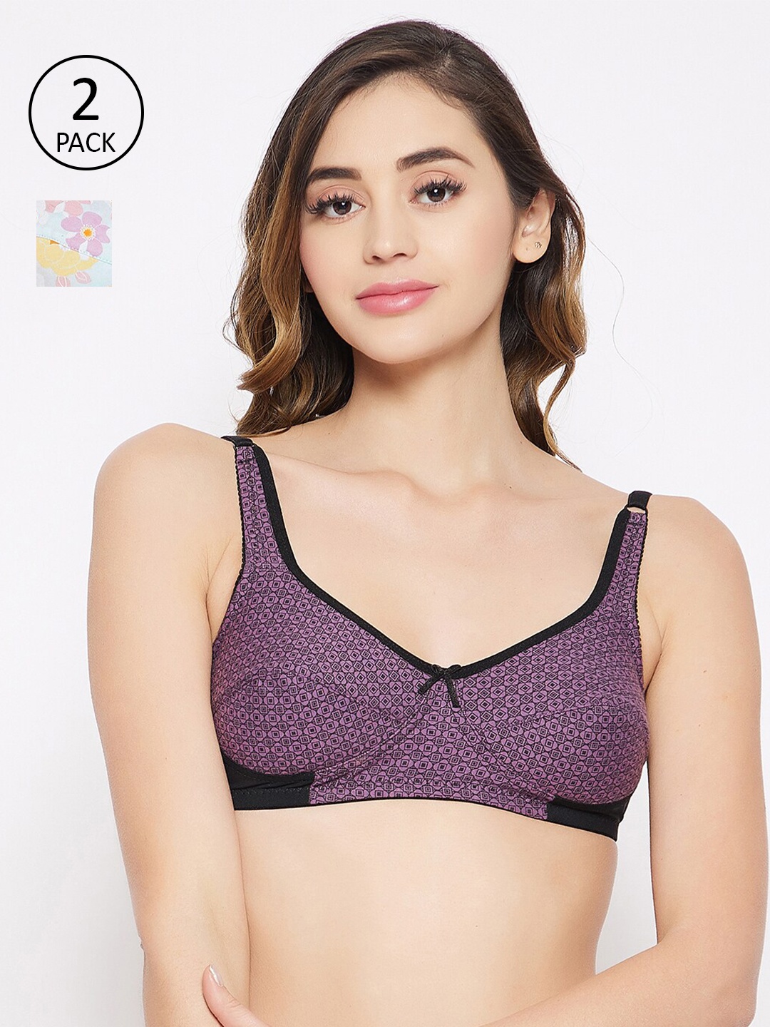 

Clovia Purple & Turquoise Blue Set Of 2 Floral Non Padded Non Wired Everyday Bra