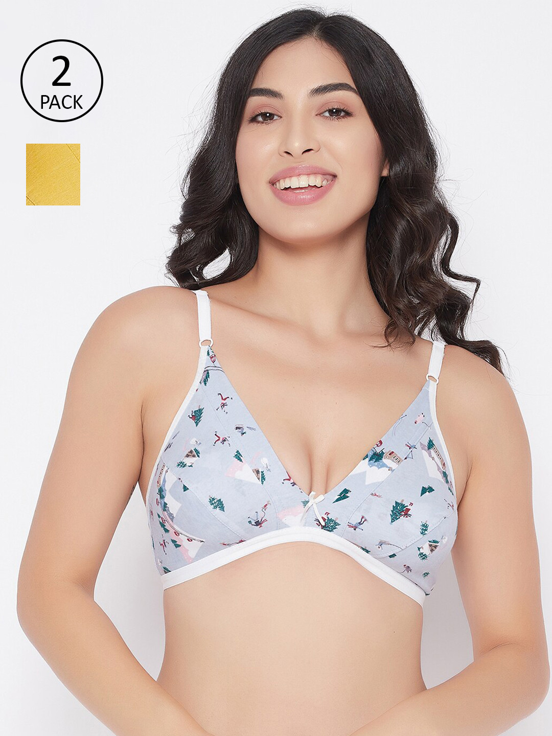 

Clovia Pack Of 2 Orange & Grey Printed Non Padded Non-Wired Everyday Bra