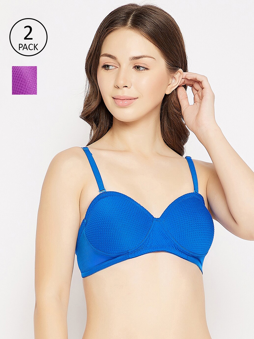 

Clovia Set Of 2 Purple & Blue Self Design Lightly Padded Bra