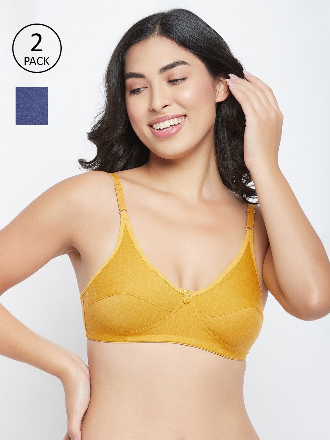 

Clovia Yellow & Blue Pack Of 2 Solid Non-Padded Full Coverage Cotton Everyday Bra