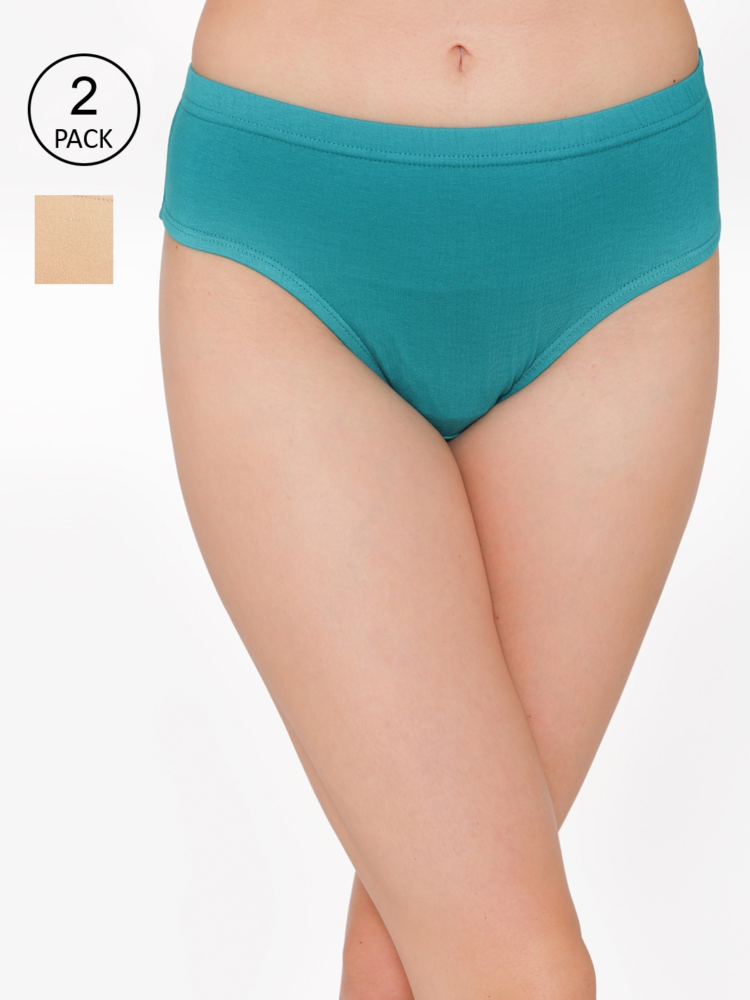 Clovia Women Pack Of 2 Blue & Beige Solid Cotton Hipster Briefs