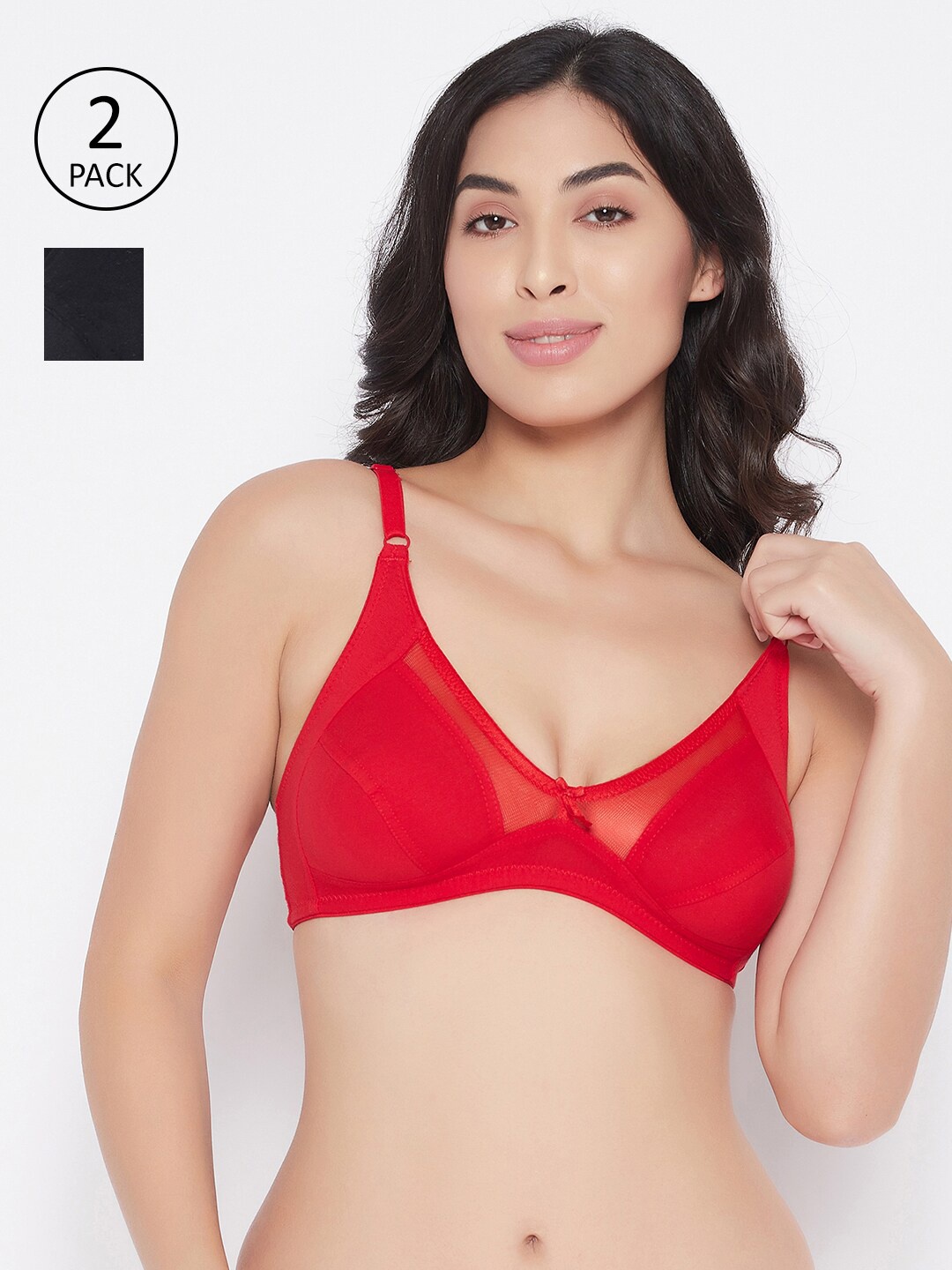 

Clovia Black & Red Set Of 2 Non Padded Non Wired Everyday Bra