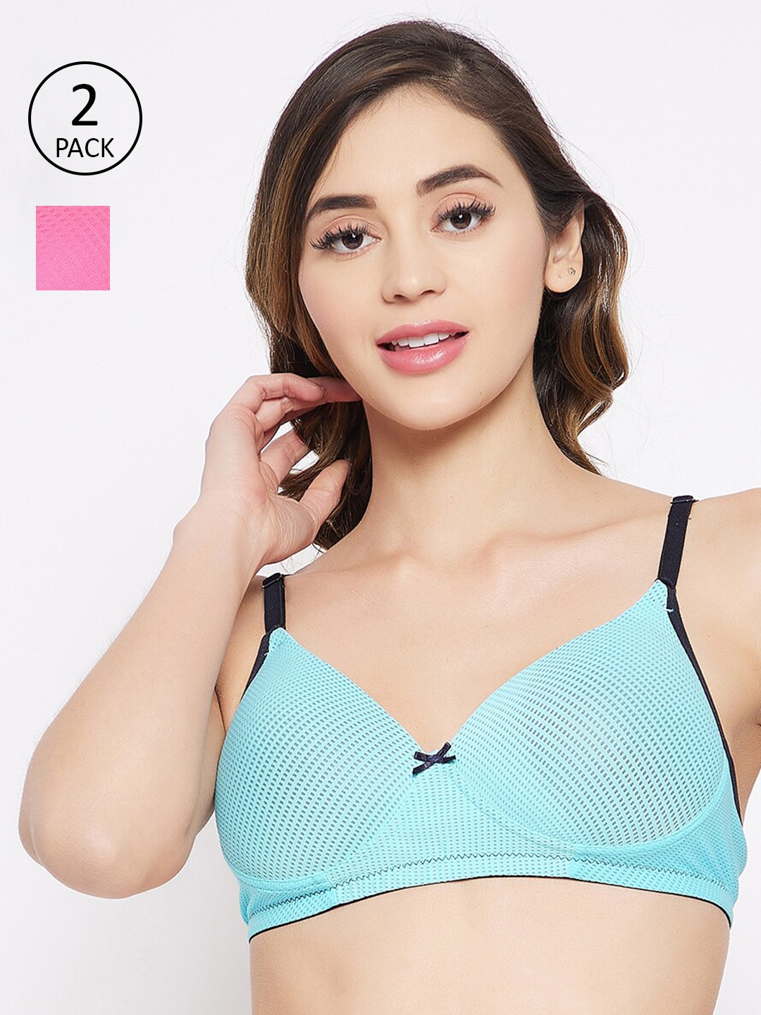 

Clovia Pack of 2 Turquoise Blue & Pink Geometric Push-Up Bras - Heavily Padded