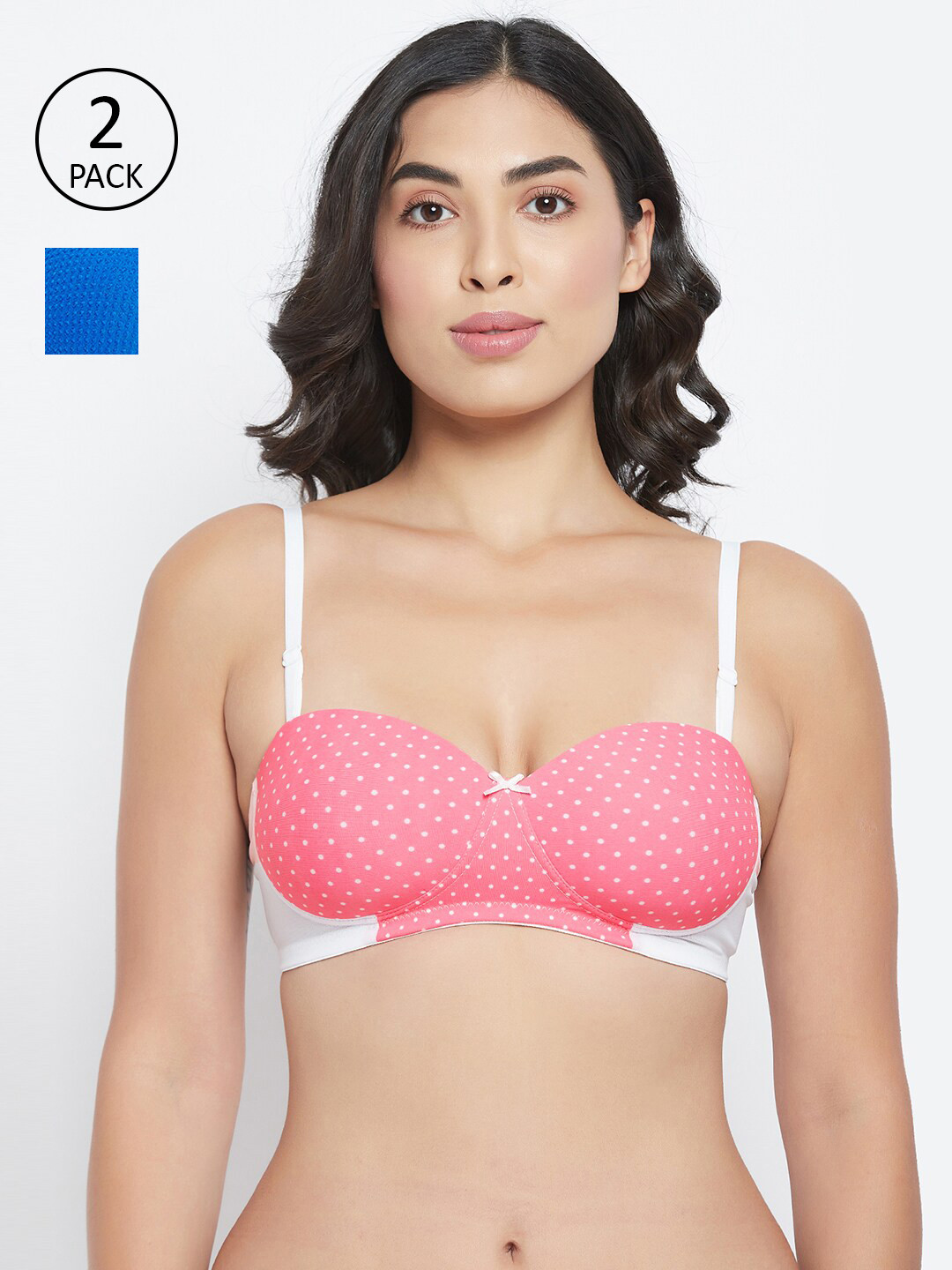 

Clovia Pack of 2 Cotton Non-Wired Demi Cup Bra Lightly Padded, Pink