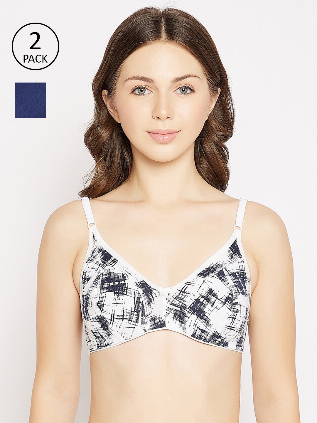 

Clovia Blue & Black Pack of 2 Non-Padded Non-Wired Cotton Everyday Bra
