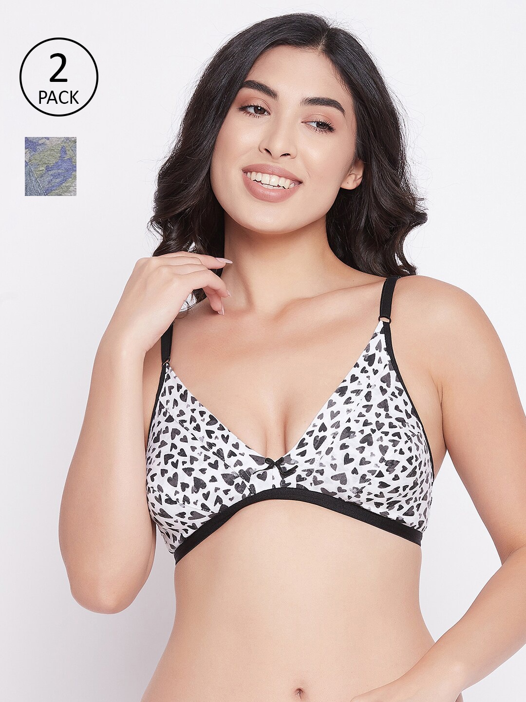 

Clovia Pack Of 2 Blue & Green Geometric Cotton Bra