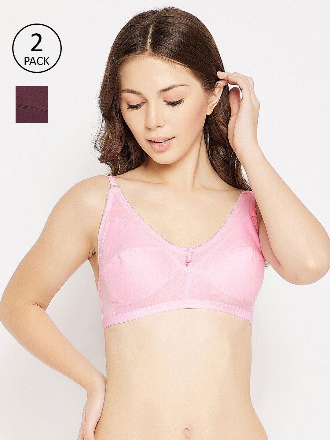 Clovia Pack of 2 Cotton Non-Padded Non-Wired Bra, Pink