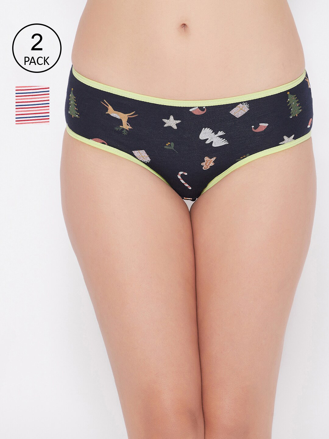 

Clovia Women Pack Of 2 Printed Cotton Hipster Briefs, Black