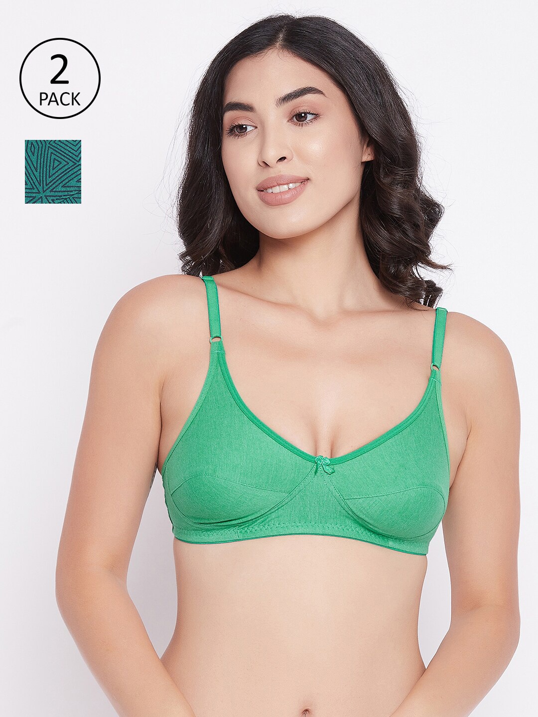 

Clovia Green & Black Set Of 2 Geometric Non Padded Non Wired Everyday Bra