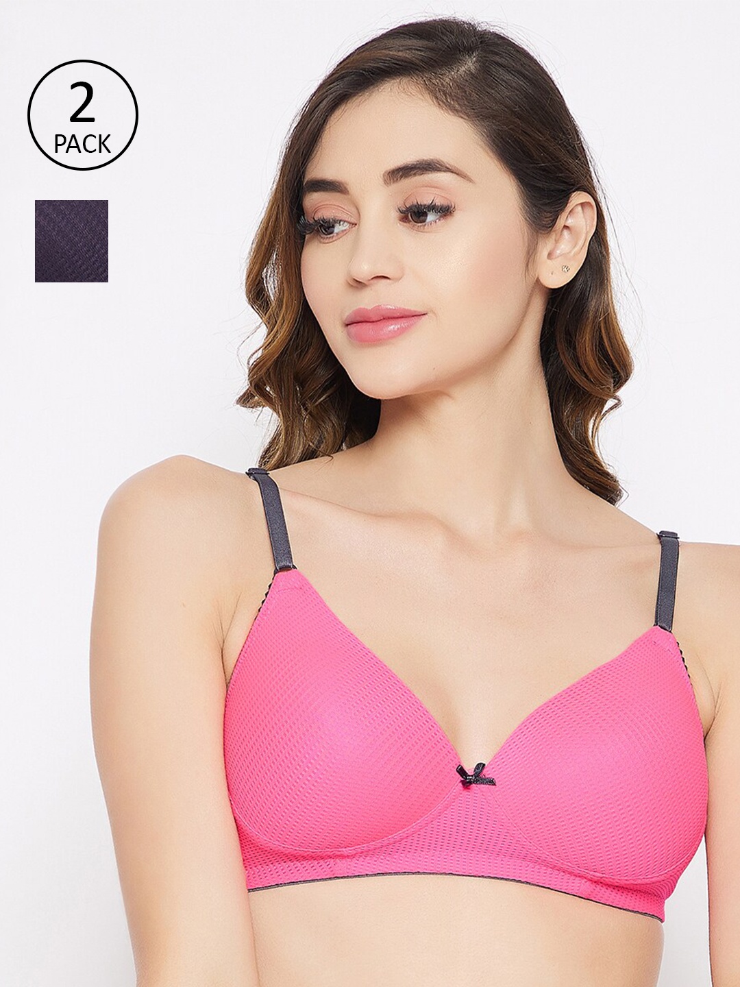

Clovia Pink & Purple Printed Set Of 2 All Day Comfort Demi Cup T-Shirt Bra