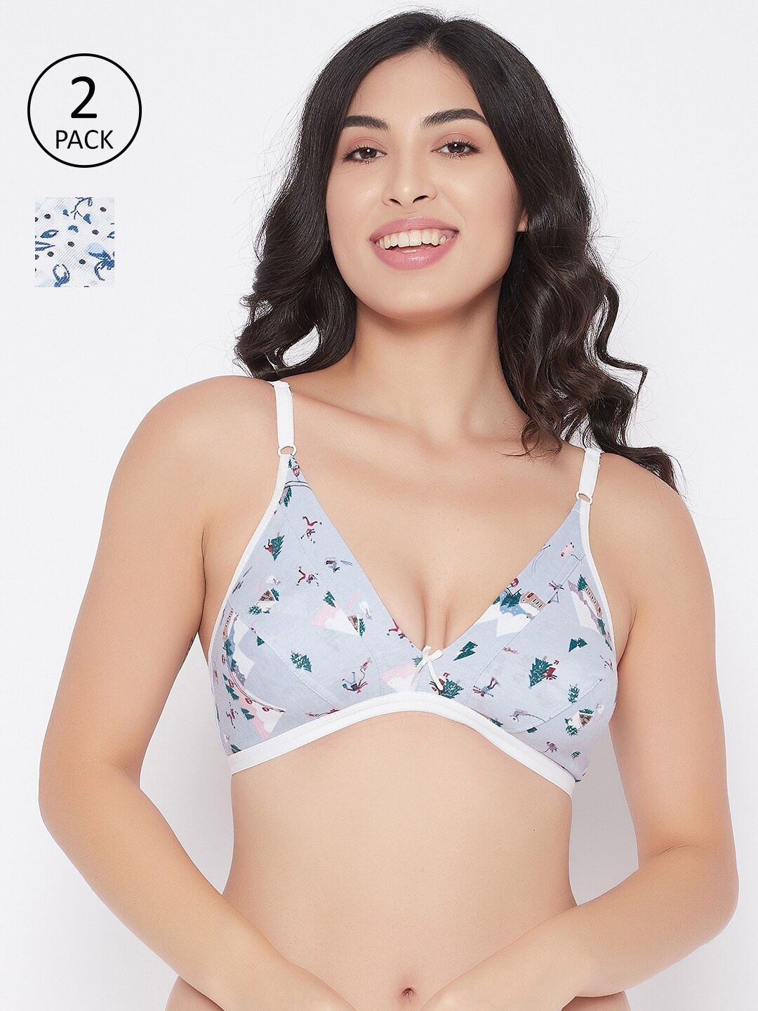 

Clovia Pack of 2 Blue & White Cotton Plunge Bras