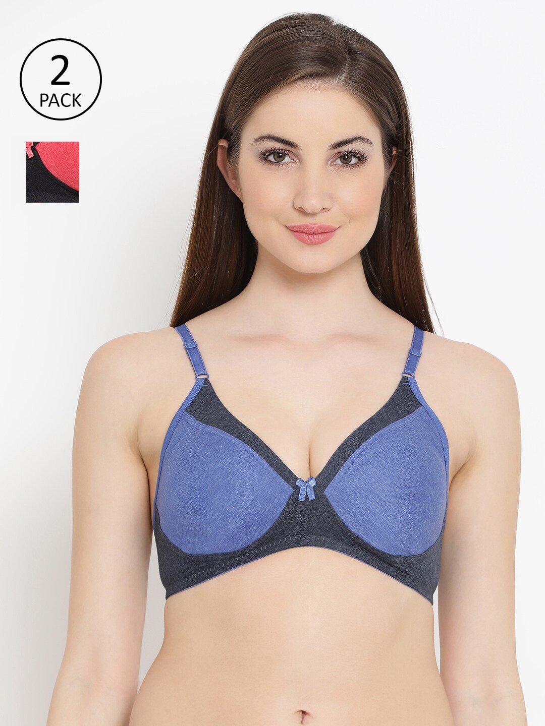 

Clovia Multicoloured Set of 2 Solid Non-Padded Cotton Bra, Multi