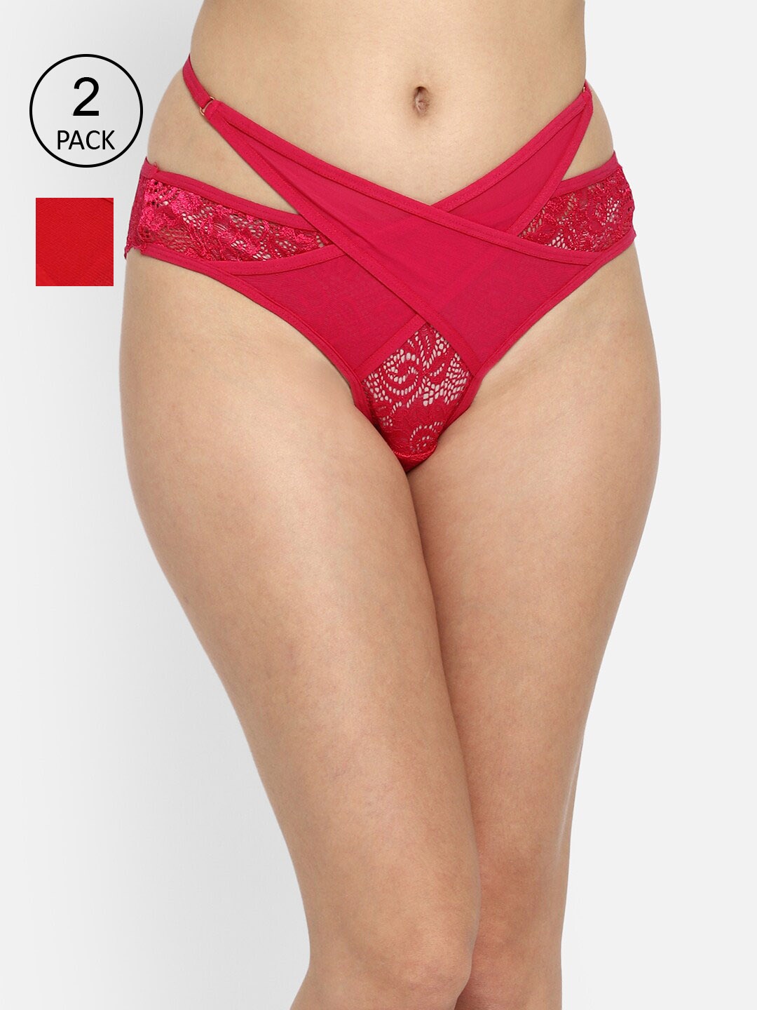 

Clovia Women Pack Of 2 Red Lace Bikini Briefs