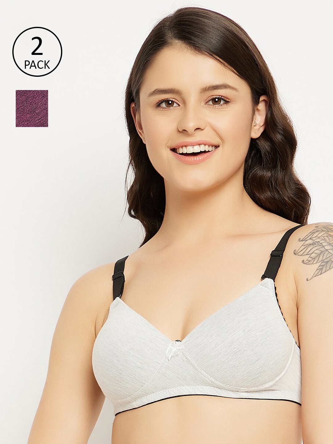 

Clovia Grey & Purple Pack of 2 Heavily Padded Non-Wired Push-Up Bra