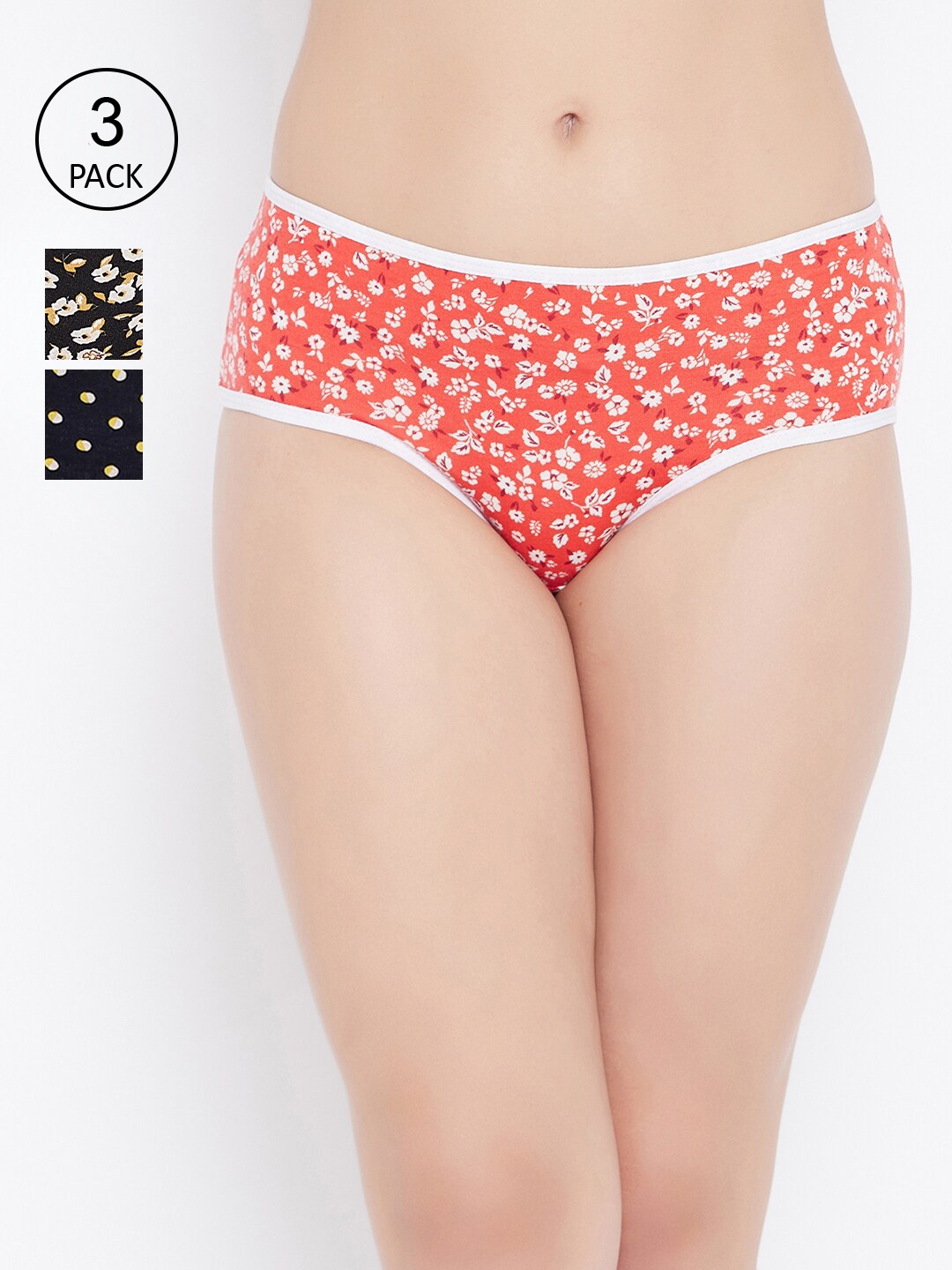 

Clovia Women Pack Of 3 Black & Red Printed Cotton Mid-Rise Hipster Briefs