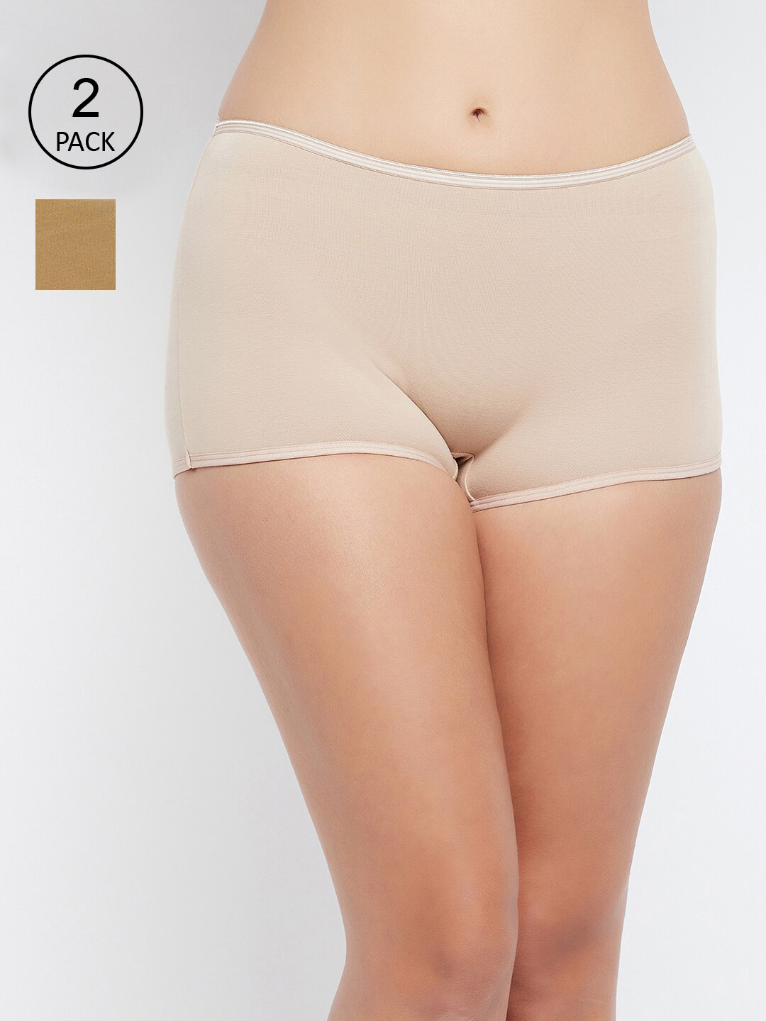 

Clovia Women Cream & Green Pack Of 2 Solid Cotton Mid-Rise Boy Shorts, Beige