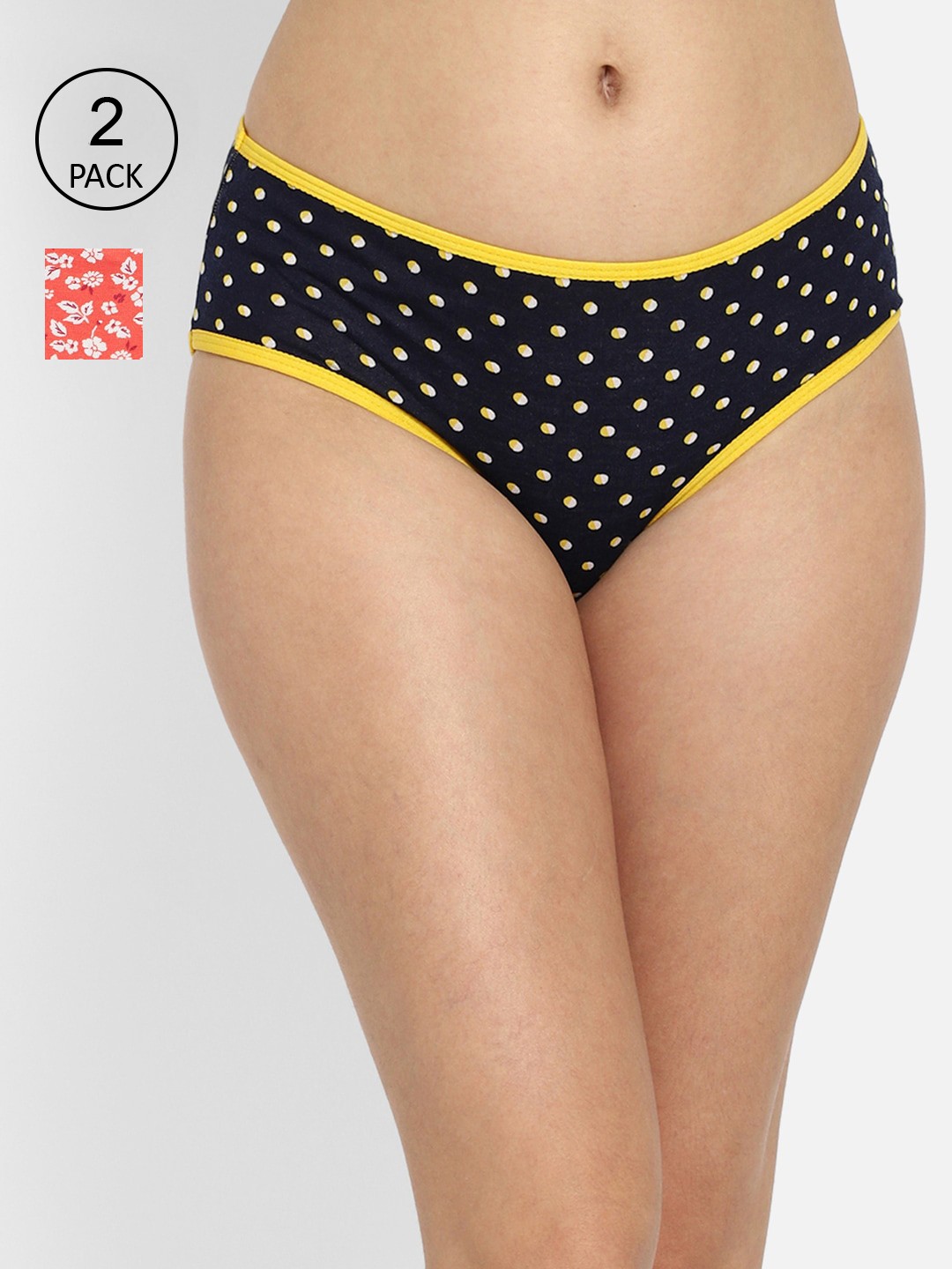 

Clovia Women Pack Of 2 Printed Cotton Hipster Briefs, Black