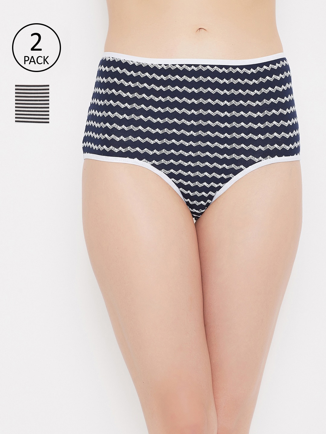 

Clovia Women Pack Of 2 Striped Hipster Briefs, Black