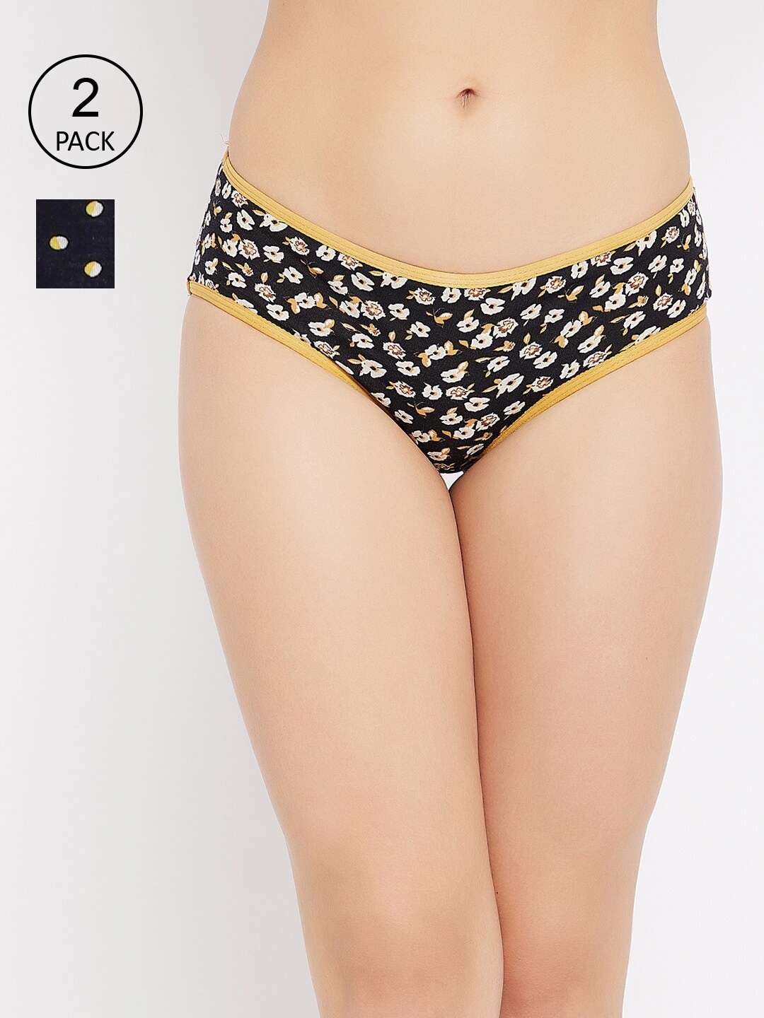 

Clovia Women Pack Of 2 Printed Cotton Hipster Briefs, Black