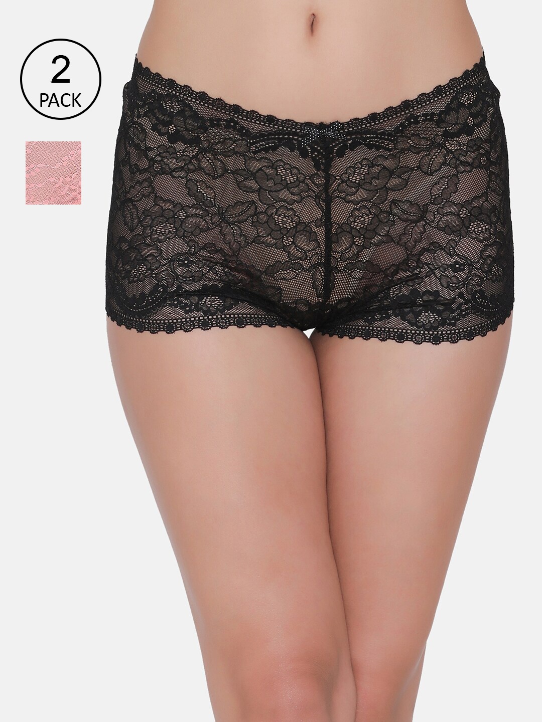 

Clovia Women Pack Of 2 Lace Low-Rise Boy Shorts, Multi