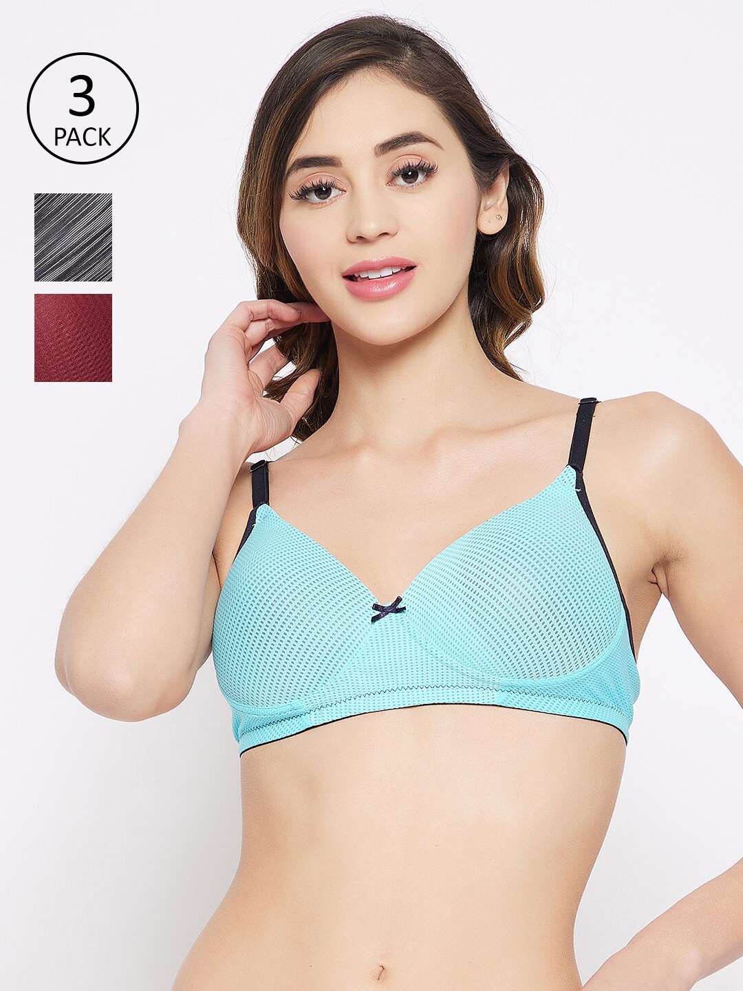 Clovia Pack of 3 Push-Up Bras - Heavily Padded, Turquoise blue