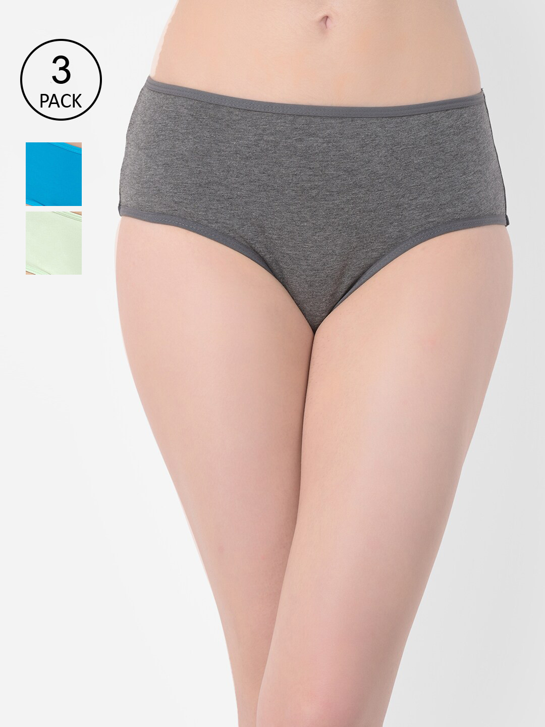 

Clovia Women Pack Of 3 Printed Cotton Hipster Briefs, Green
