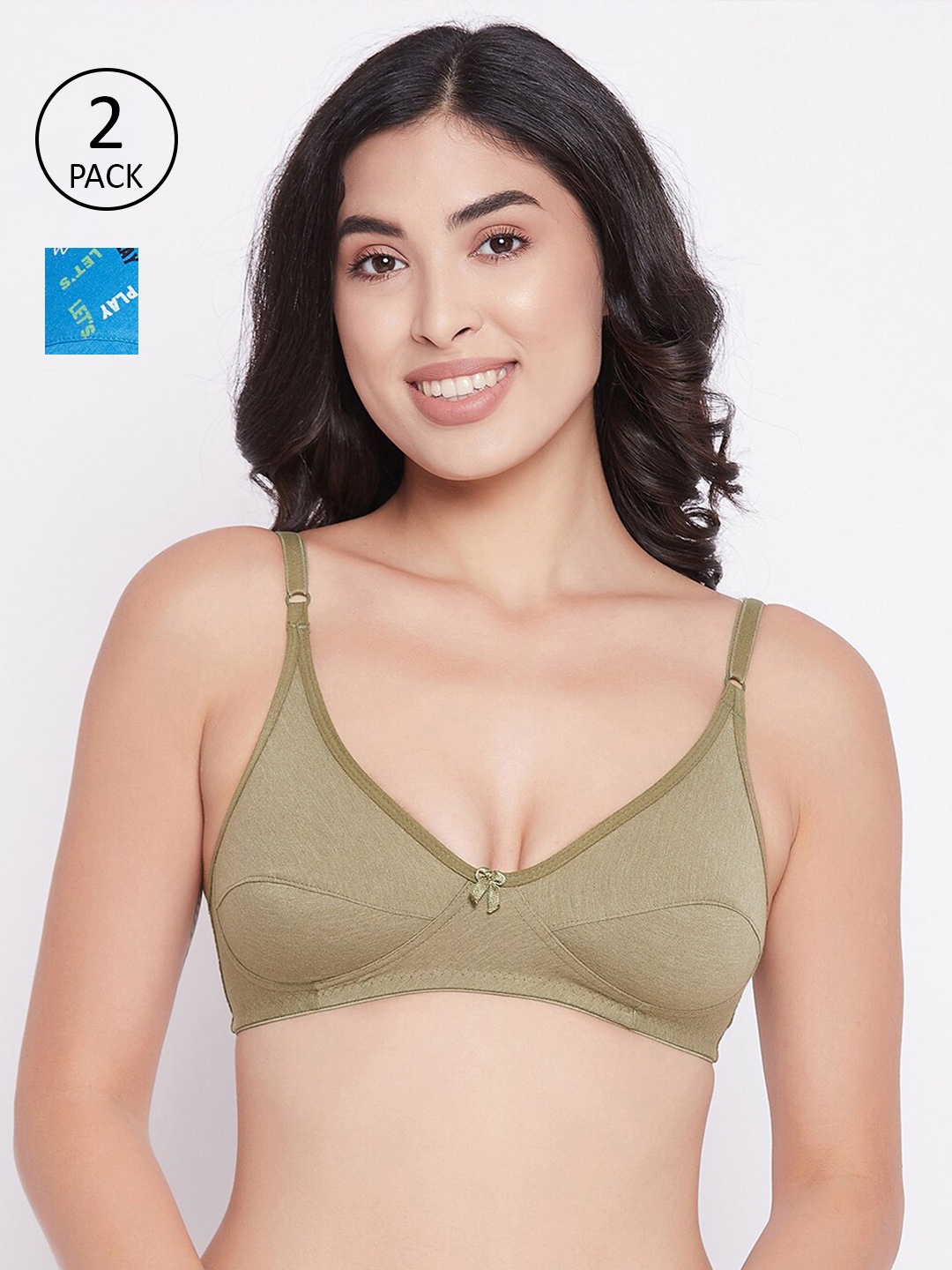 

Clovia Pack of 2 Cotton Non-Padded Non-Wired Bra, Green