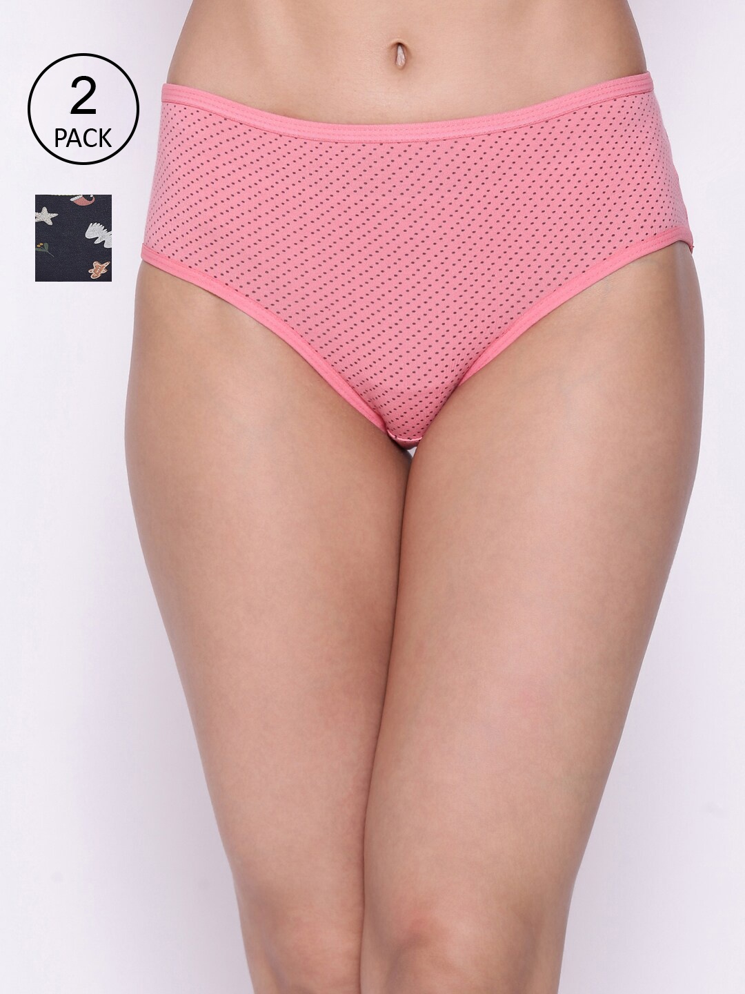 Clovia Women Pack Of 2 Navy Blue & Peach Printed Cotton Hipster Briefs