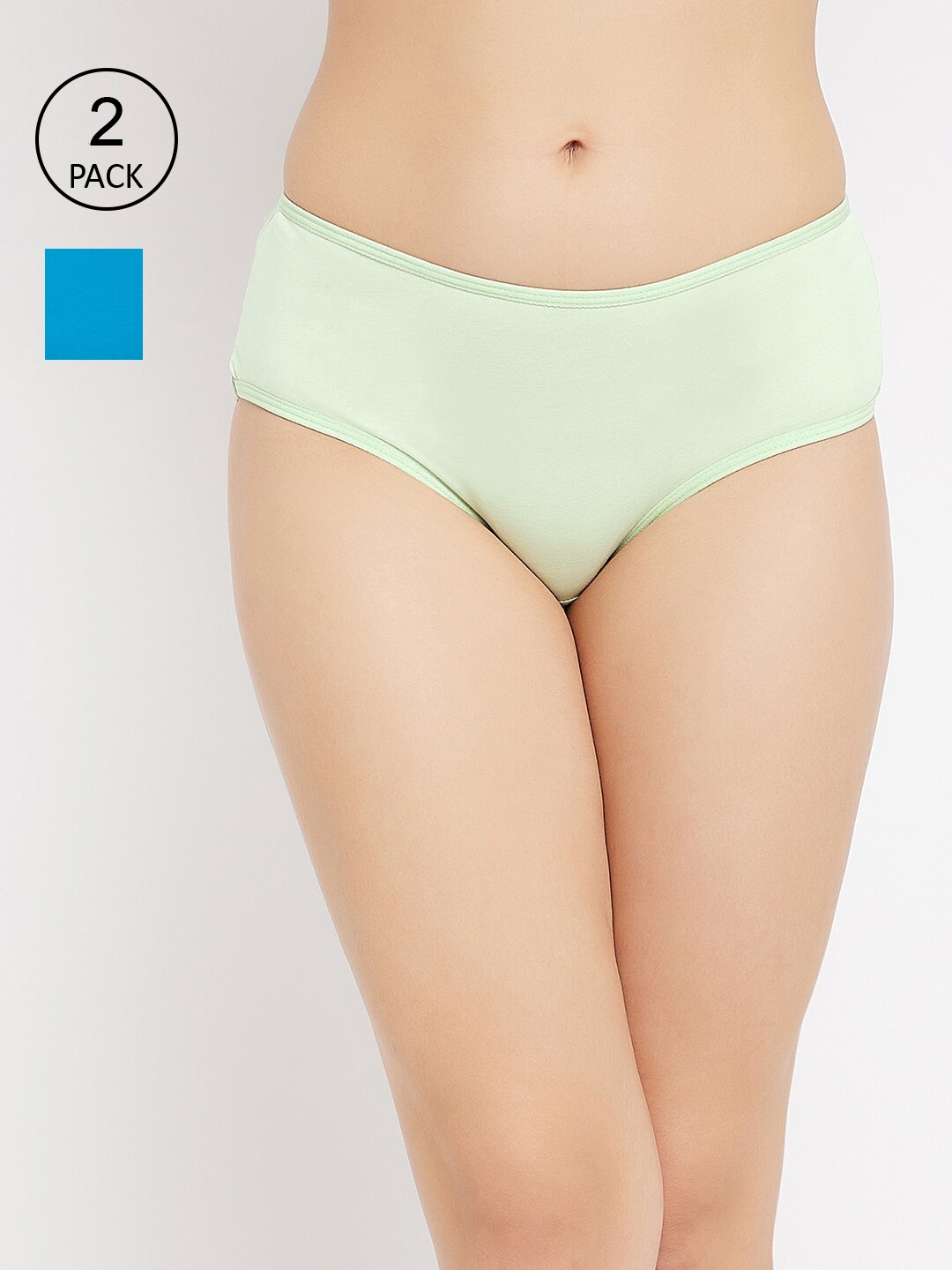 

Clovia Pack of 2 Blue & Green Cotton Mid Waist Printed Hipster Panty