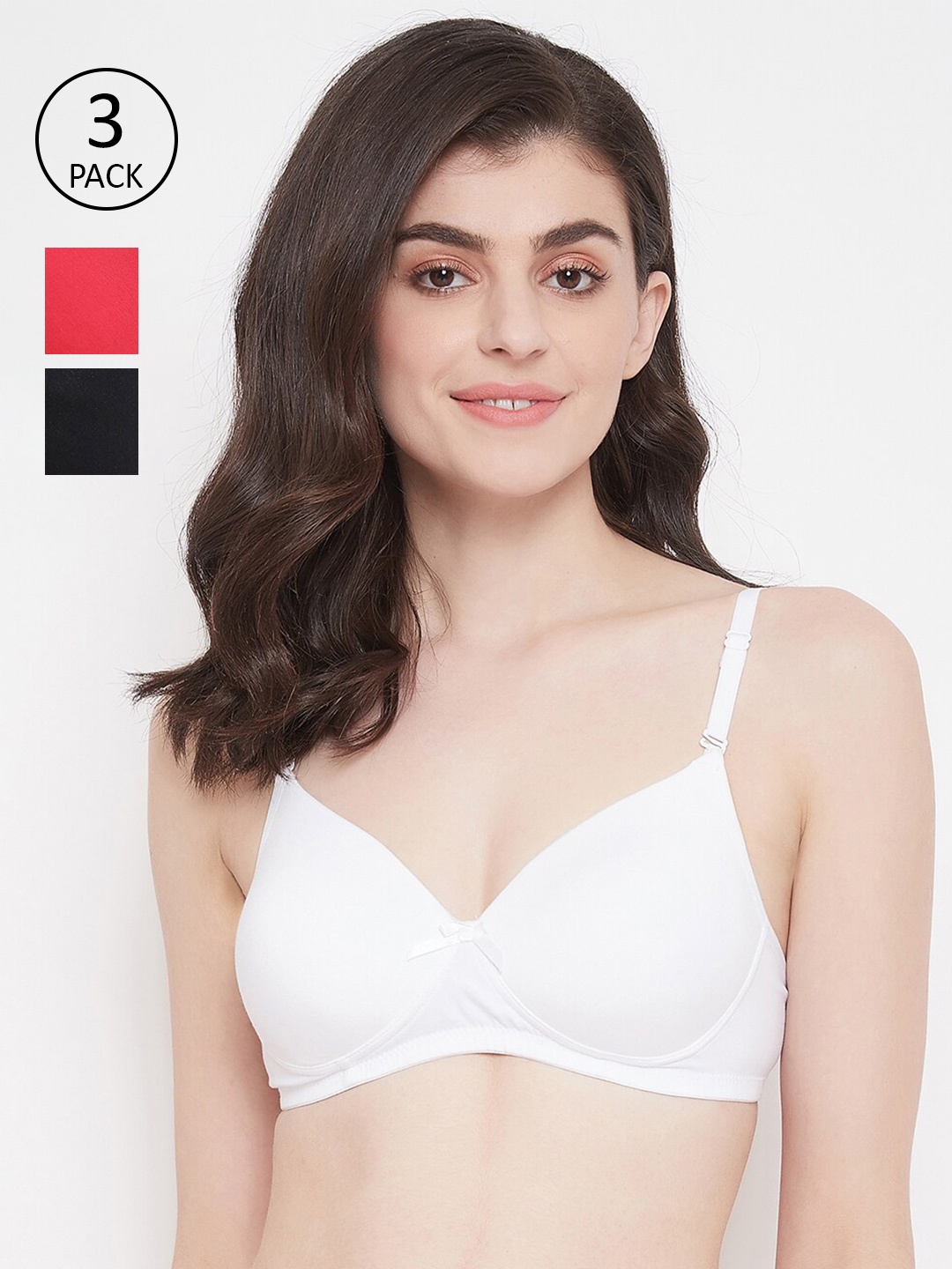 

Clovia White & Red Pack Of 3 Lightly Padded Cotton Bra