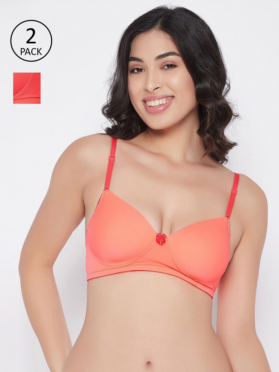 

Clovia Multicoloured Set of 2 Solid Lightly Padded T-Shirt Bra, Multi
