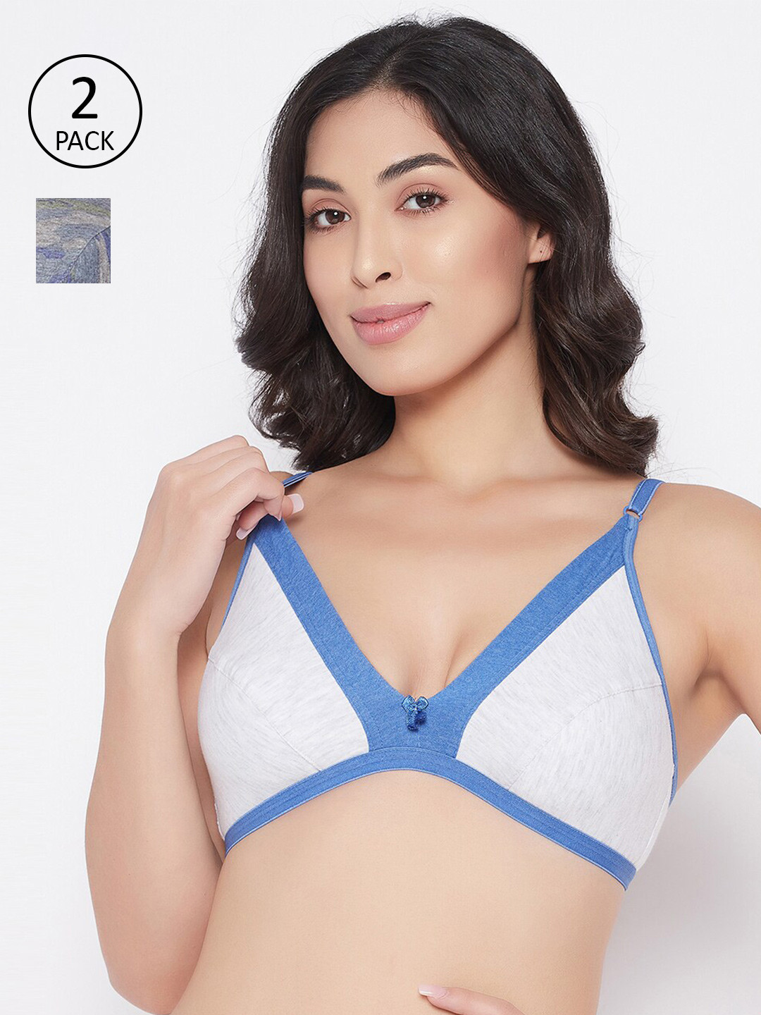 

Clovia White & Grey Pack of 2 Abstract Printed Non-Padded Non-Wired Cotton Plunge Bra