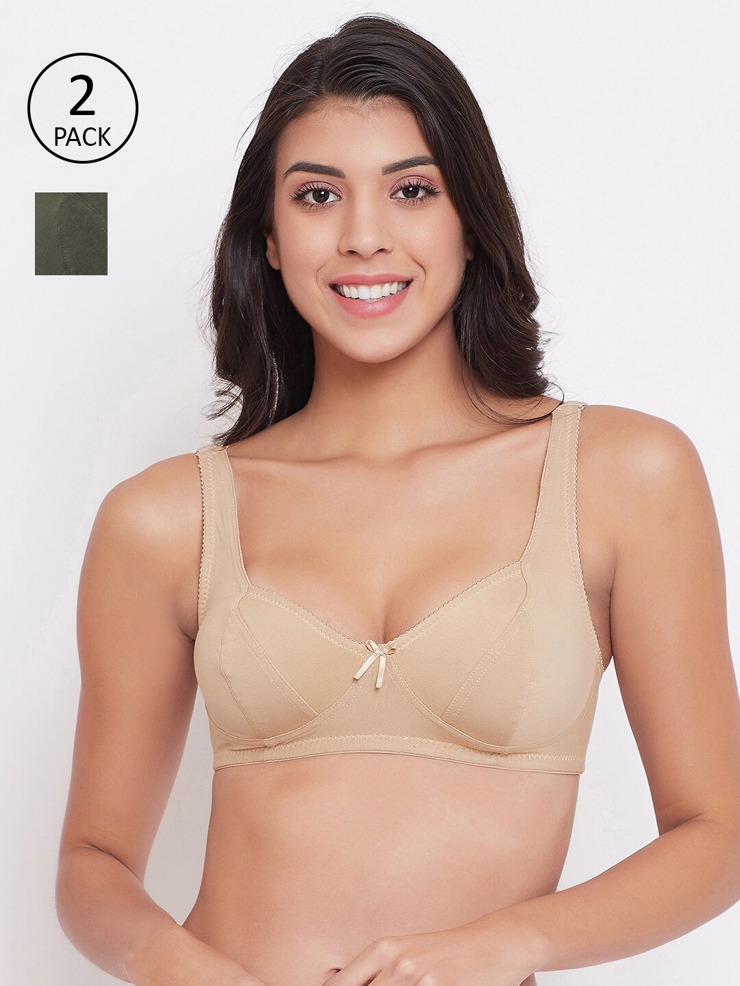 

Clovia Beige & Olive Green Set Of 2 Non Padded Non Wired Everyday Bra