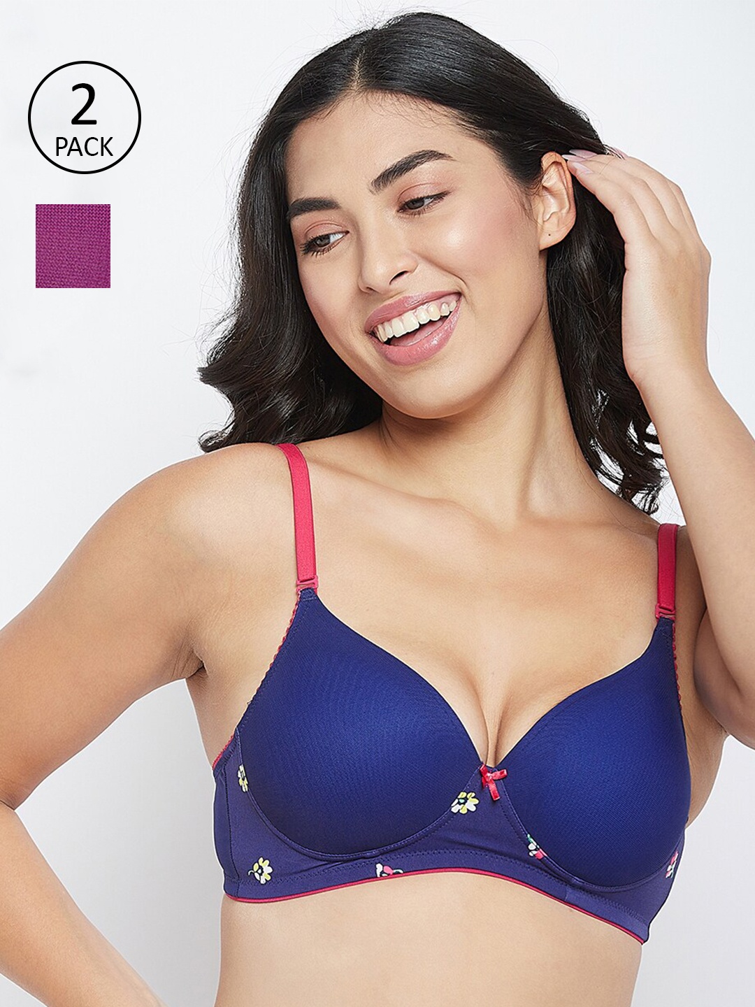 

Clovia Pack of 2 Blue & Purple Printed Push-Up Bras - Heavily Padded